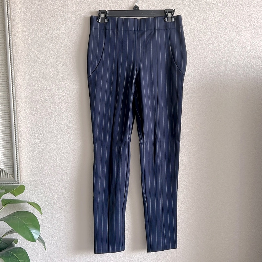 Jones‎ & Co Navy Pinstripe Trousers S Office Siren Corporate Chic Tailored